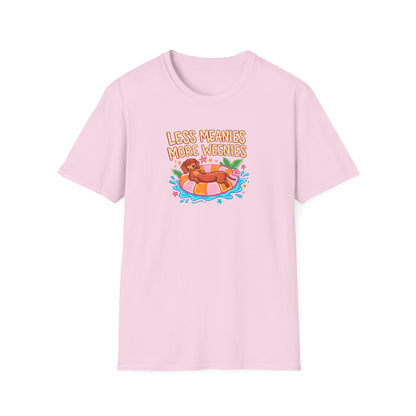 Less Meanies More Weenies T‑Shirt — Funny Hot Dog Pool Graphic Tee