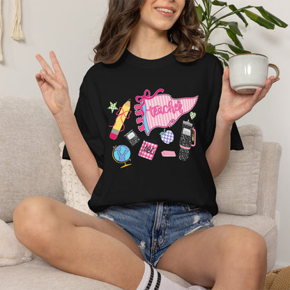 Teacher Essentials T-Shirt — Fun School Supplies Graphic
