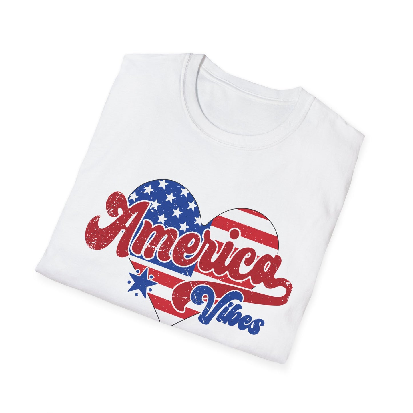 America Vibes Heart T-Shirt — Patriotic USA Flag Graphic Tee for 4th of July