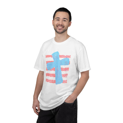 Cross & Stripes T-Shirt — Retro Coastal Church Graphic Tee