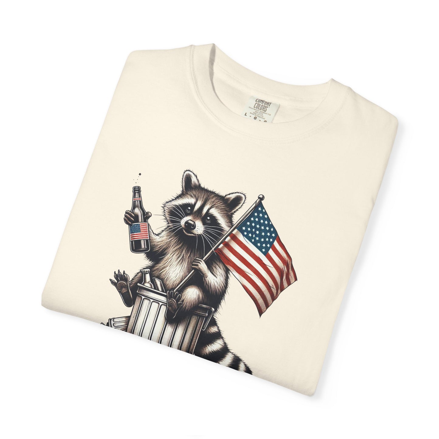Patriotic Raccoon T-Shirt — "Red White & Feral" American Flag Graphic