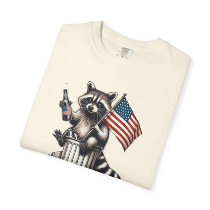 Patriotic Raccoon T-Shirt — "Red White & Feral" American Flag Graphic