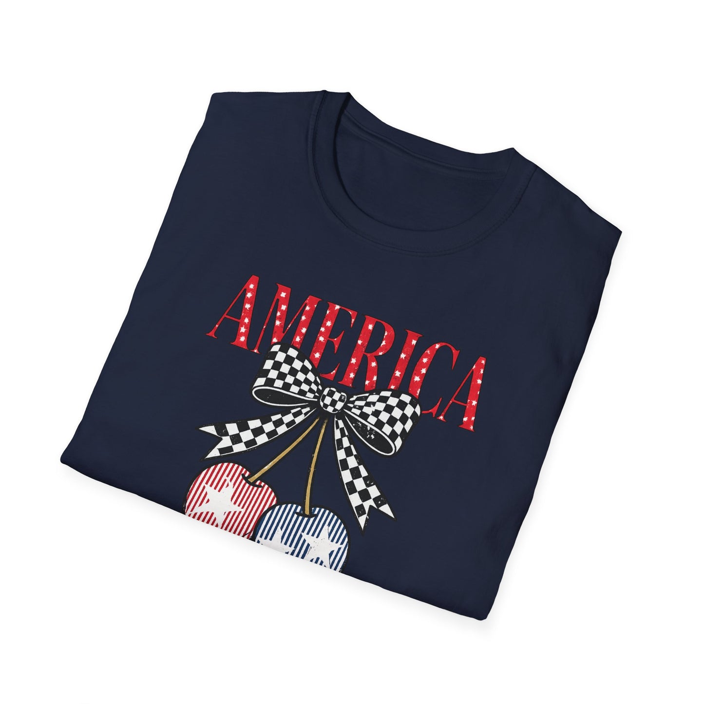 America Cherry Graphic T-Shirt – Patriotic Stars & Stripes Fourth of July Tee