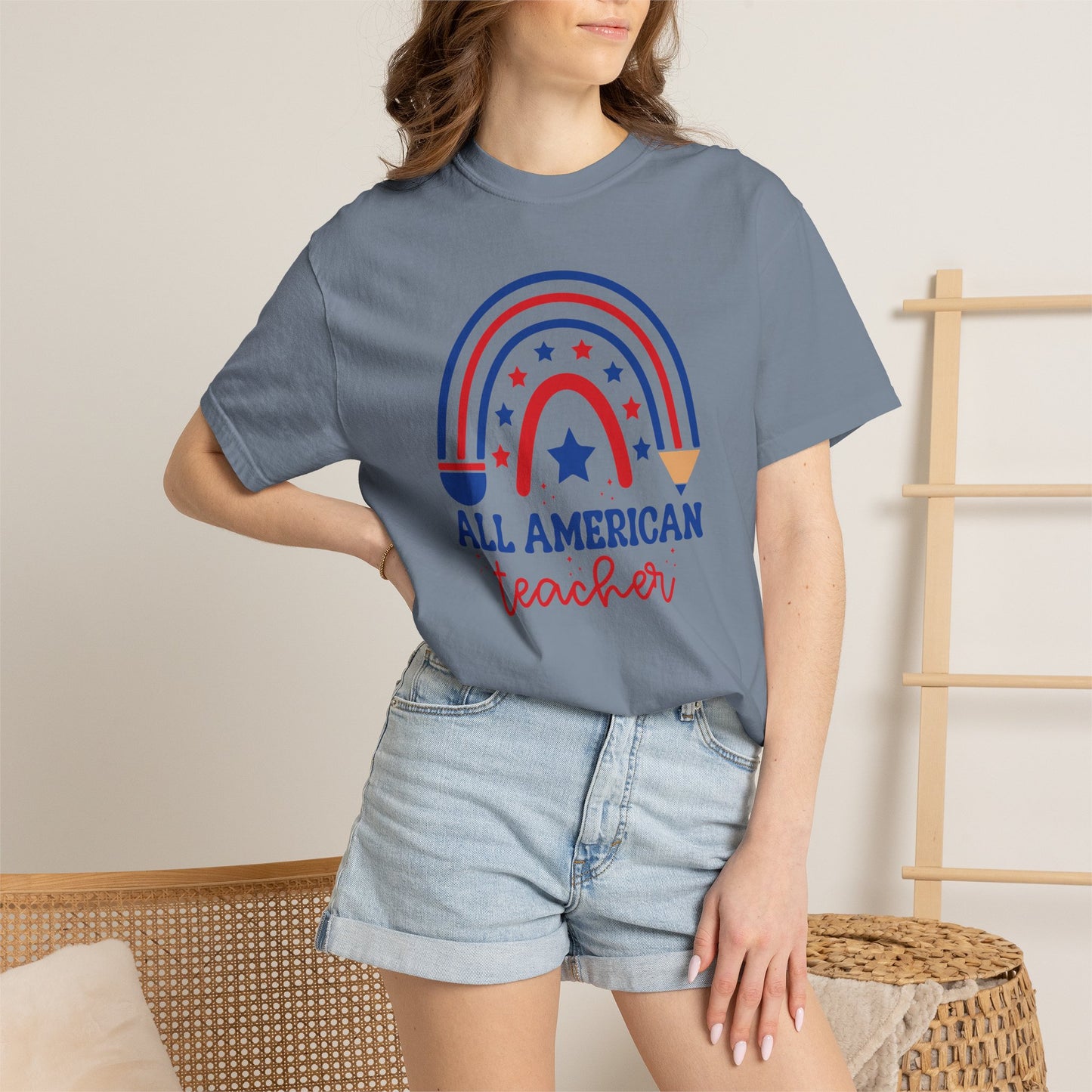 All American Teacher T-Shirt — Patriotic Rainbow Teacher Top