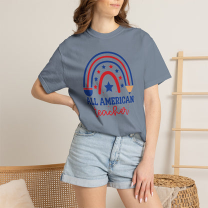 All American Teacher T-Shirt — Patriotic Rainbow Teacher Top