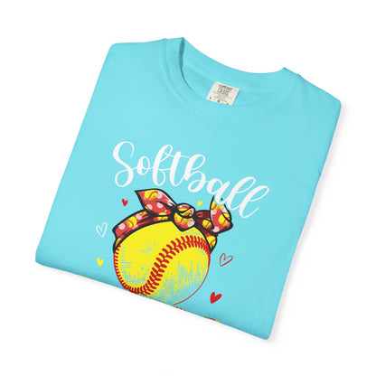 Softball Mom T‑Shirt — 'MOM' with Softball Bandana Graphic