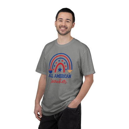 All American Teacher T-Shirt — Patriotic Rainbow Teacher Top