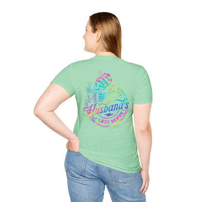T-Shirt — 'On My Husband's Last Nerve' Rainbow Skeleton Graphic Tee