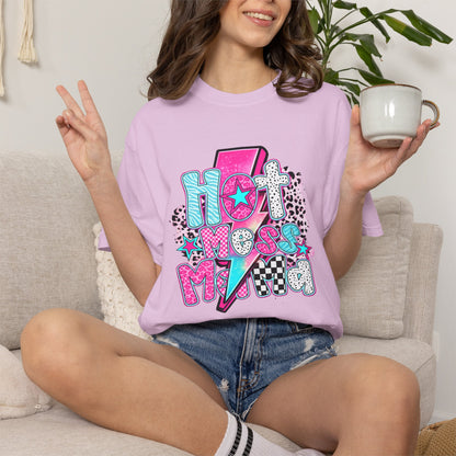 Retro Hot Mess Mama T-Shirt — Pink Lightning Graphic Tee
