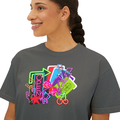Retro Neon Makeup Graphic Tee — Women's Boxy Tee