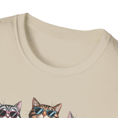 Funny Cats in Bathing Suits T-Shirt — Retro Trio Cat Beach Tee