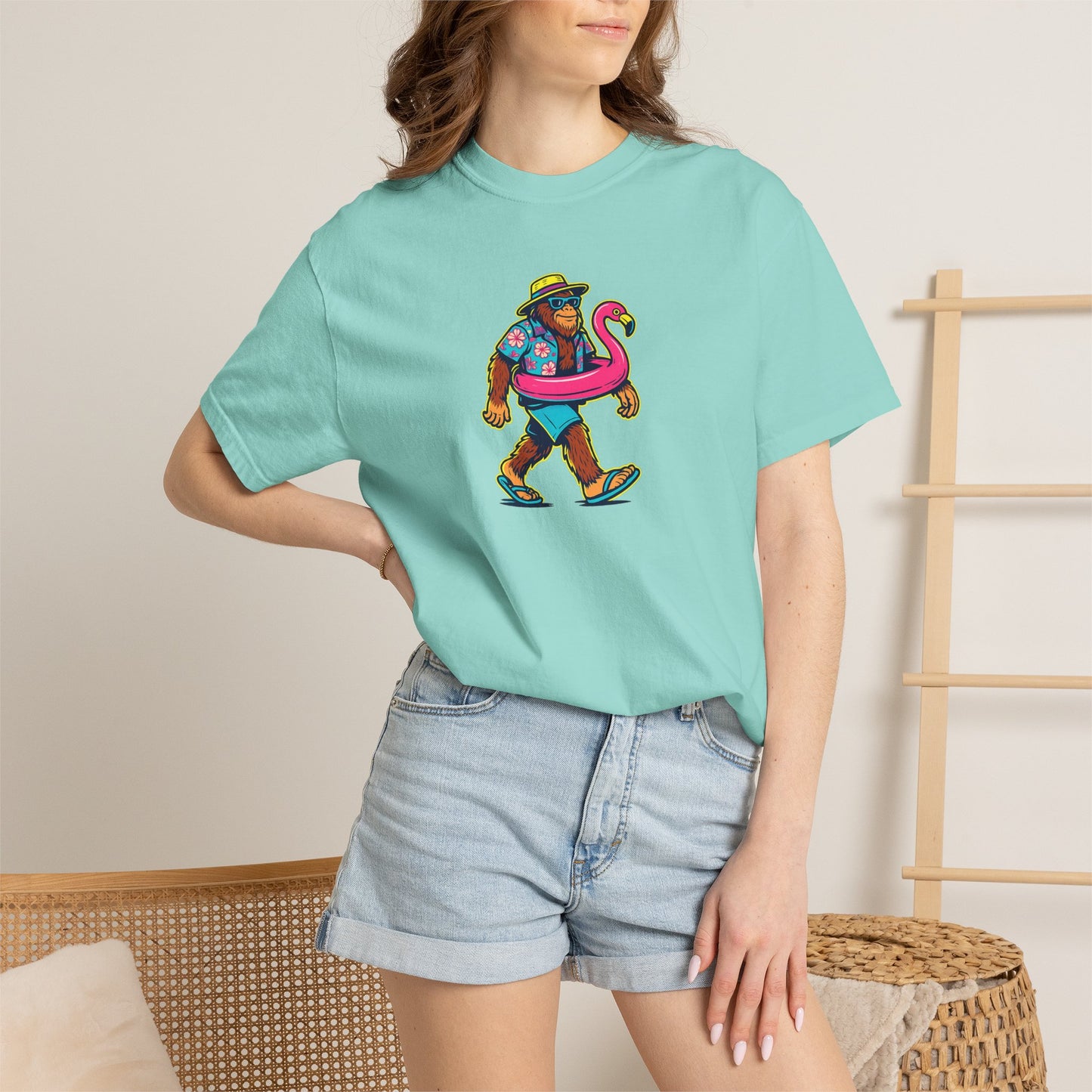 Vacation Bear T-Shirt — Tropical Bear with Flamingo Float Graphic