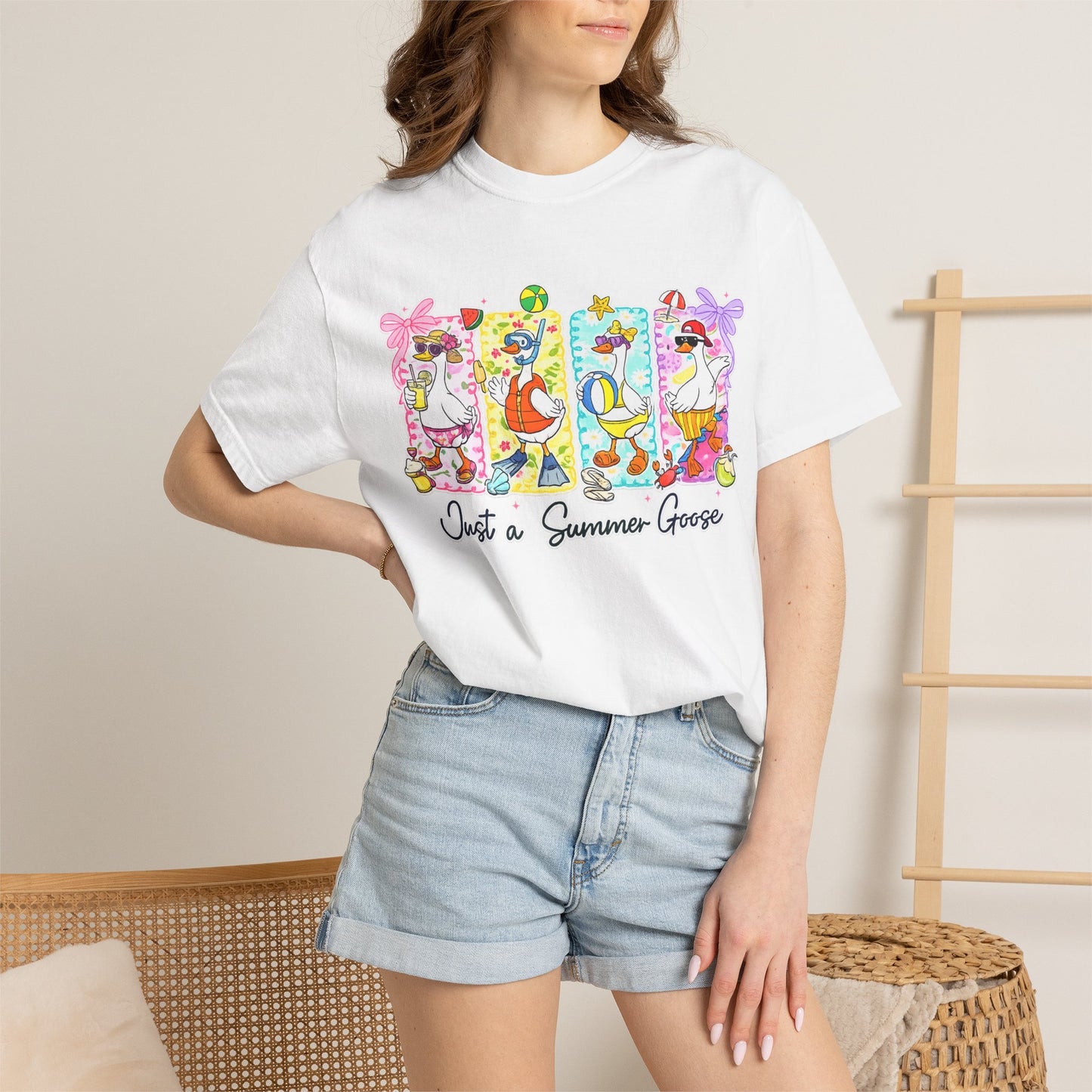 Summer Goose T‑Shirt — "Just a Summer Goose" Cute Beach Cartoon Tee