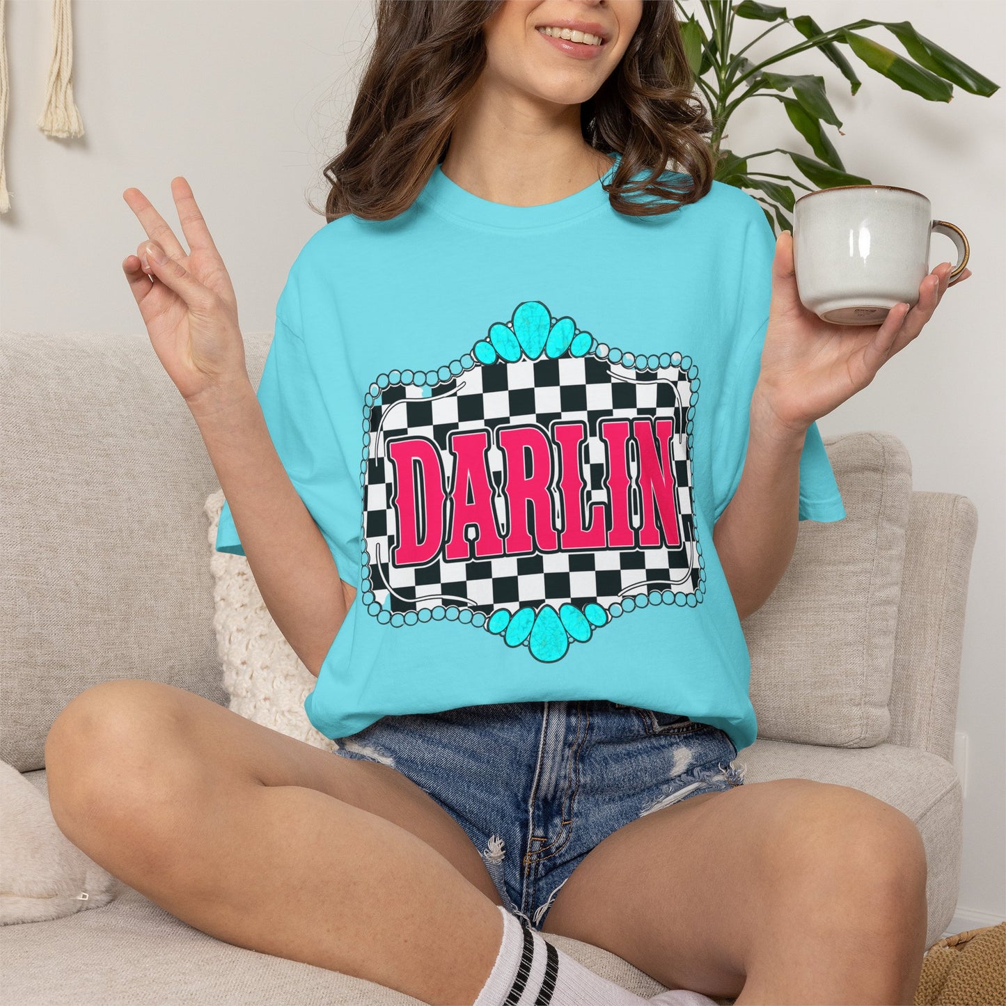 Darlin' Checkerboard Graphic T-Shirt