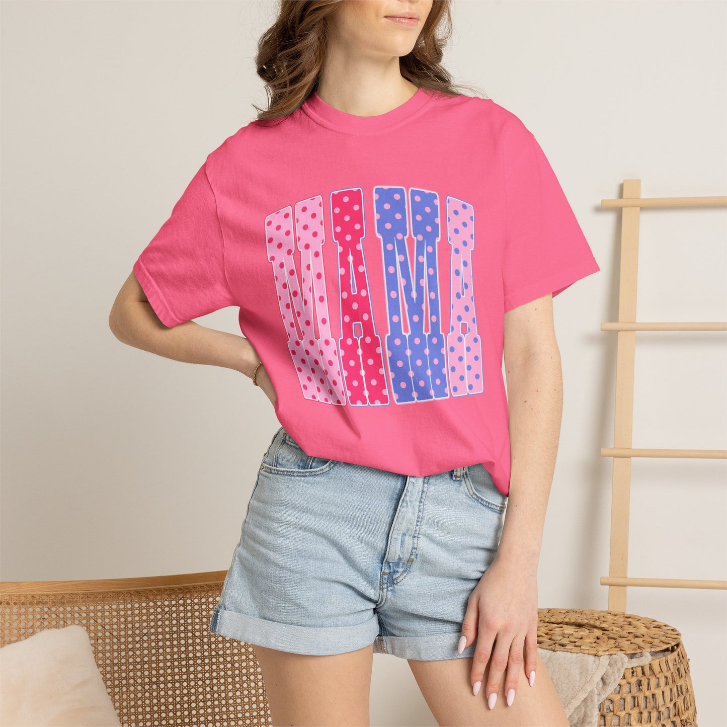 Mama Polka Dot Graphic T-Shirt — Pink & Purple Retro Mother's Day Tee