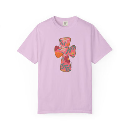 Floral Cross T-Shirt — Tropical Flower Graphic Tee