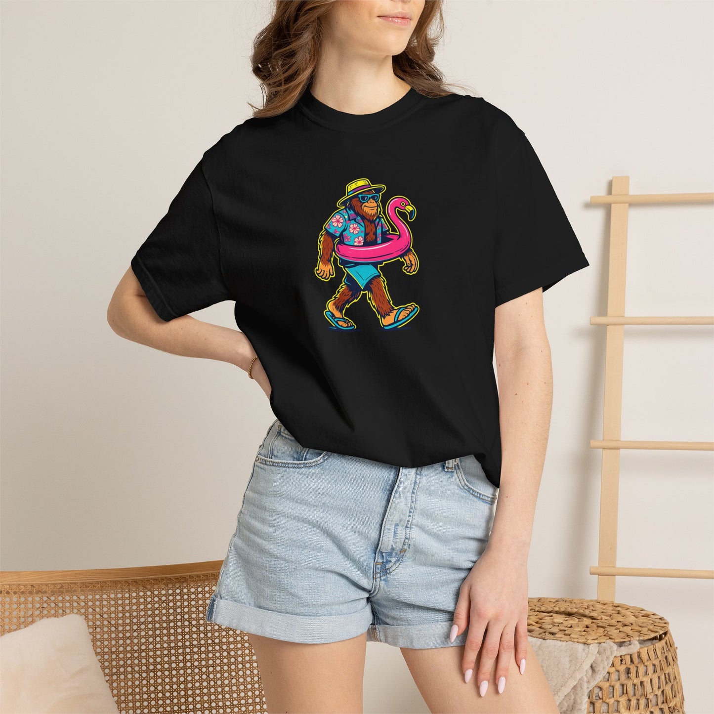 Vacation Bear T-Shirt — Tropical Bear with Flamingo Float Graphic