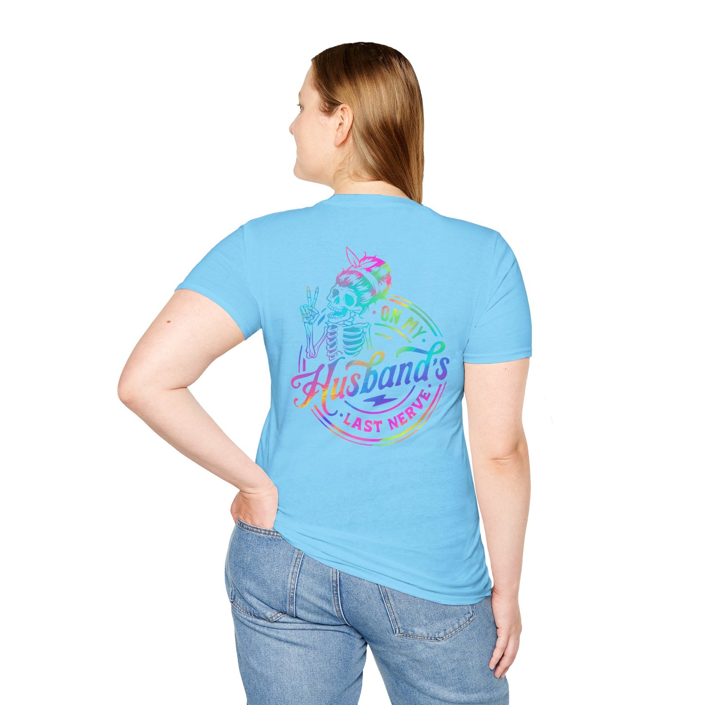 T-Shirt — 'On My Husband's Last Nerve' Rainbow Skeleton Graphic Tee