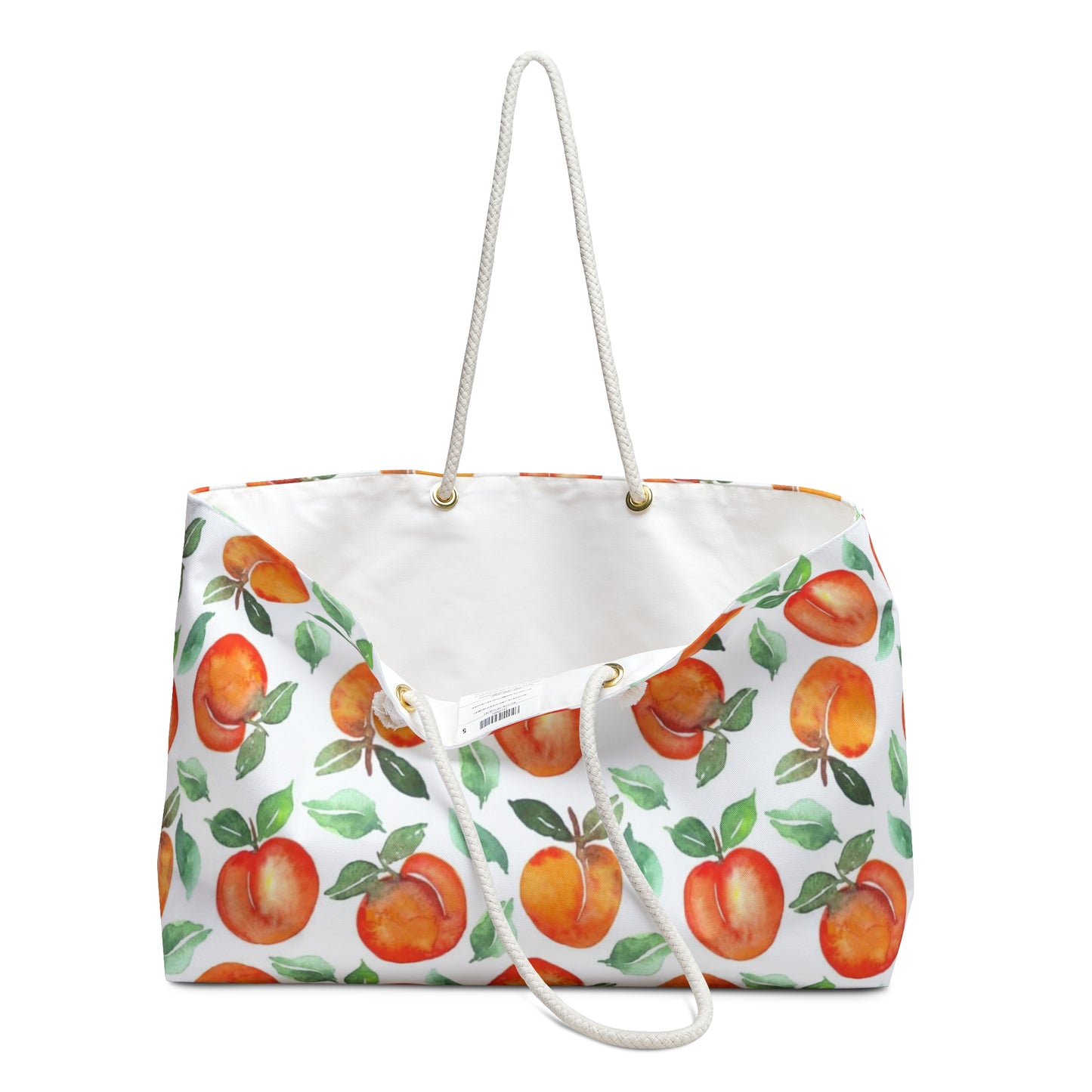 Peach Watercolor Weekender Bag — Fruit Pattern Travel Tote for Summer Getaways