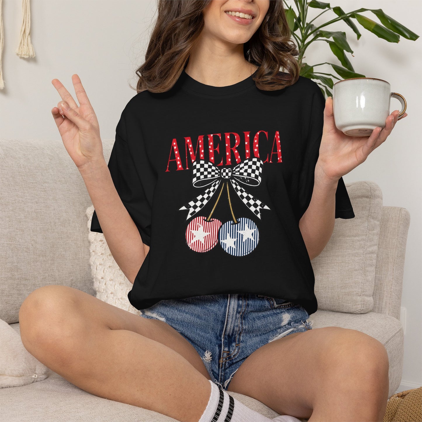 America Cherry Graphic T-Shirt — Patriotic 4th of July Tee