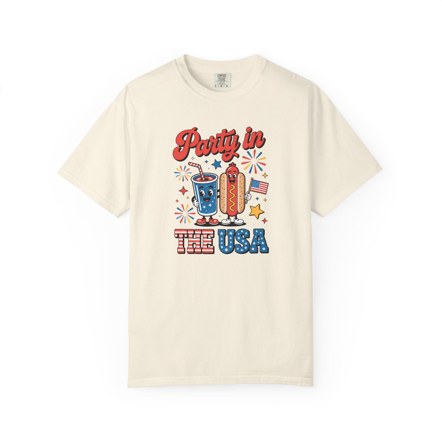 Party in the USA T-Shirt — 4th of July Hot Dog & Soda Graphic Tee