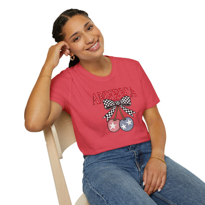 America Cherry Graphic T-Shirt – Patriotic Stars & Stripes Fourth of July Tee