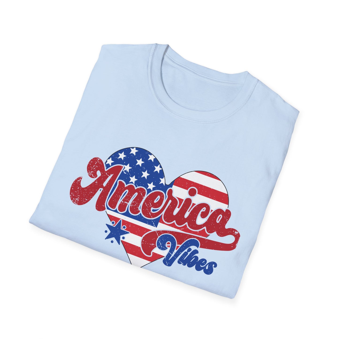 America Vibes Heart T-Shirt — Patriotic USA Flag Graphic Tee for 4th of July