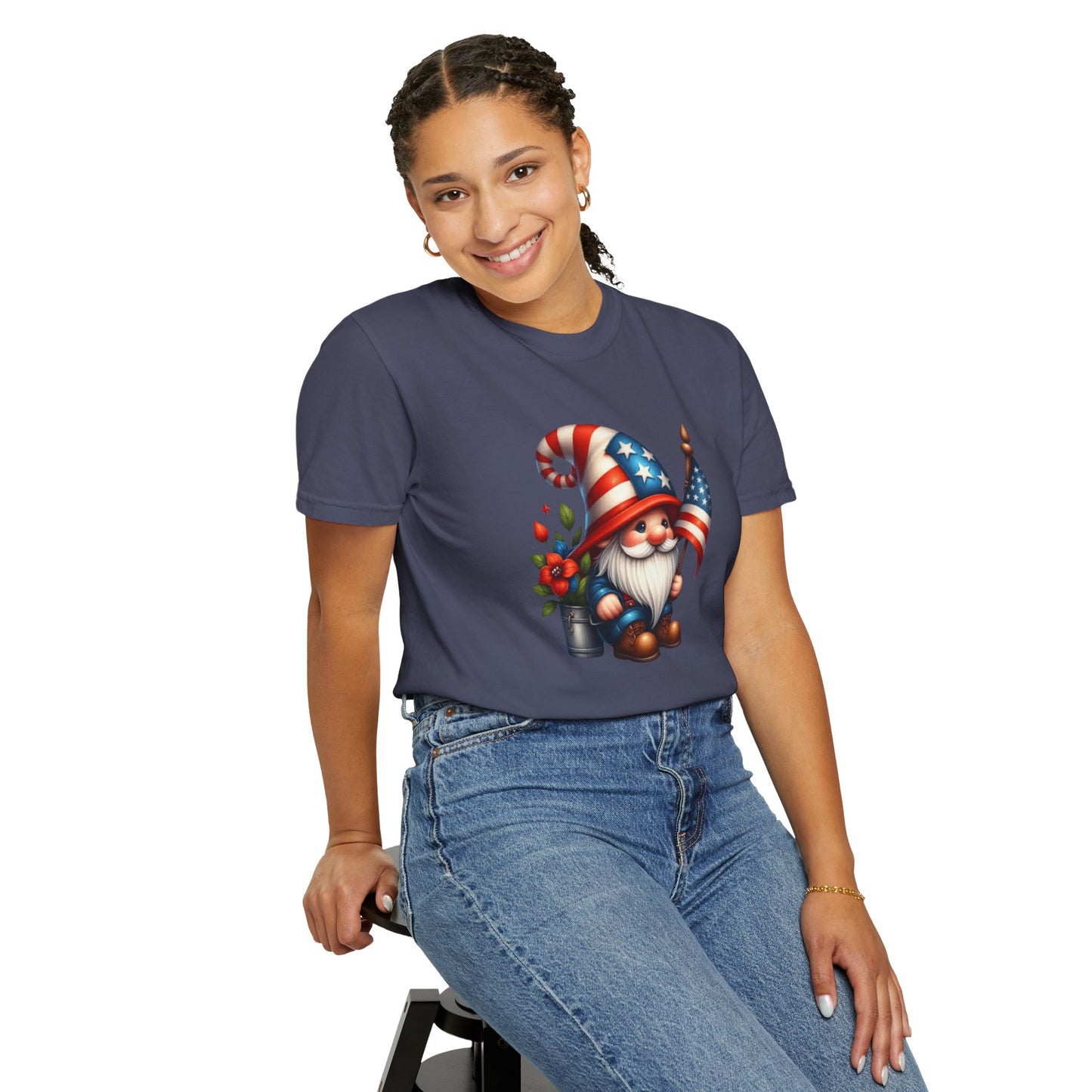 Patriotic Gnome T-Shirt – American Flag Fourth of July Garden Gnome Tee