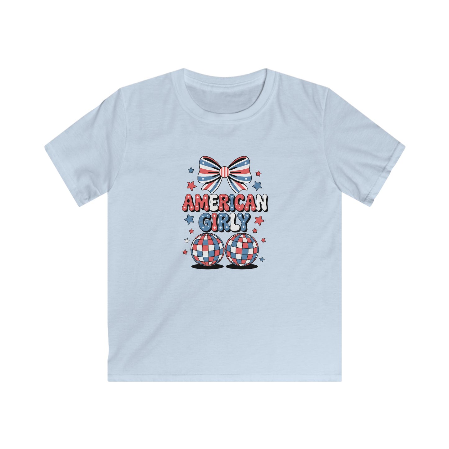 Kids Tee — "American Girl" Patriotic Bow & Stars 4th of July Shirt