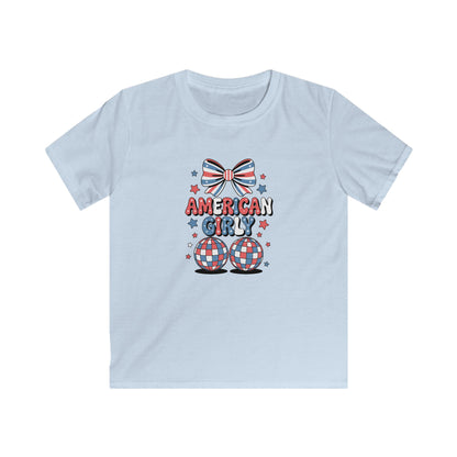 Kids Tee — "American Girl" Patriotic Bow & Stars 4th of July Shirt