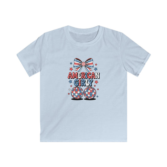Kids Tee — "American Girl" Patriotic Bow & Stars 4th of July Shirt