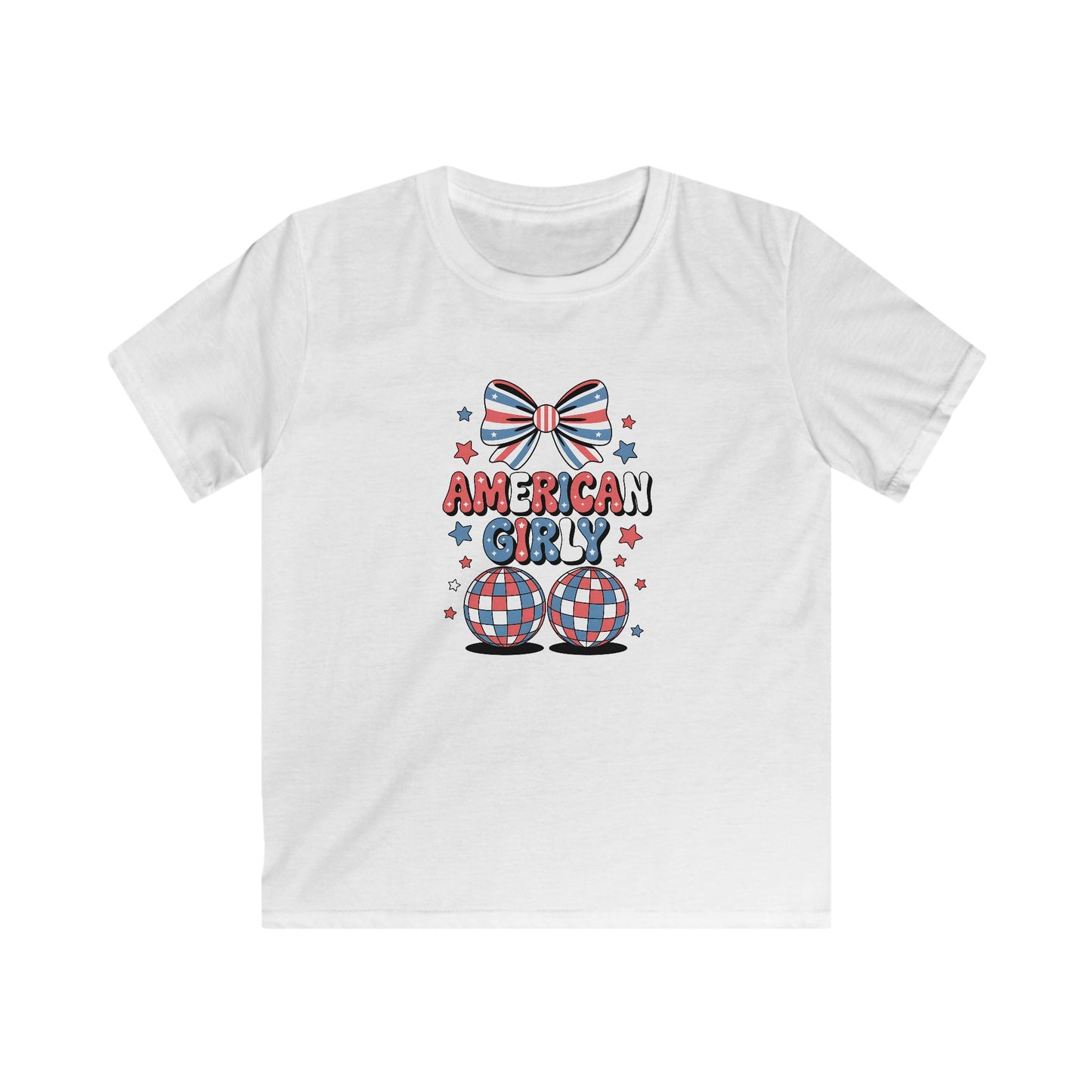 Kids Tee — "American Girl" Patriotic Bow & Stars 4th of July Shirt