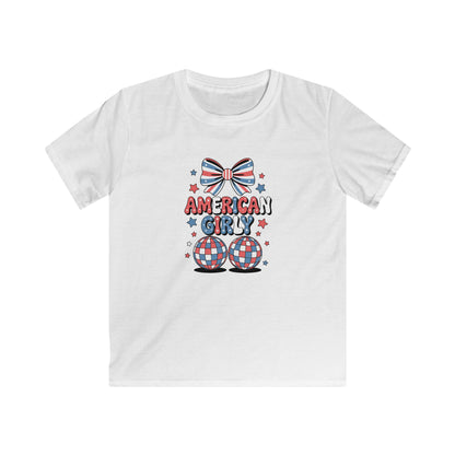 Kids Tee — "American Girl" Patriotic Bow & Stars 4th of July Shirt