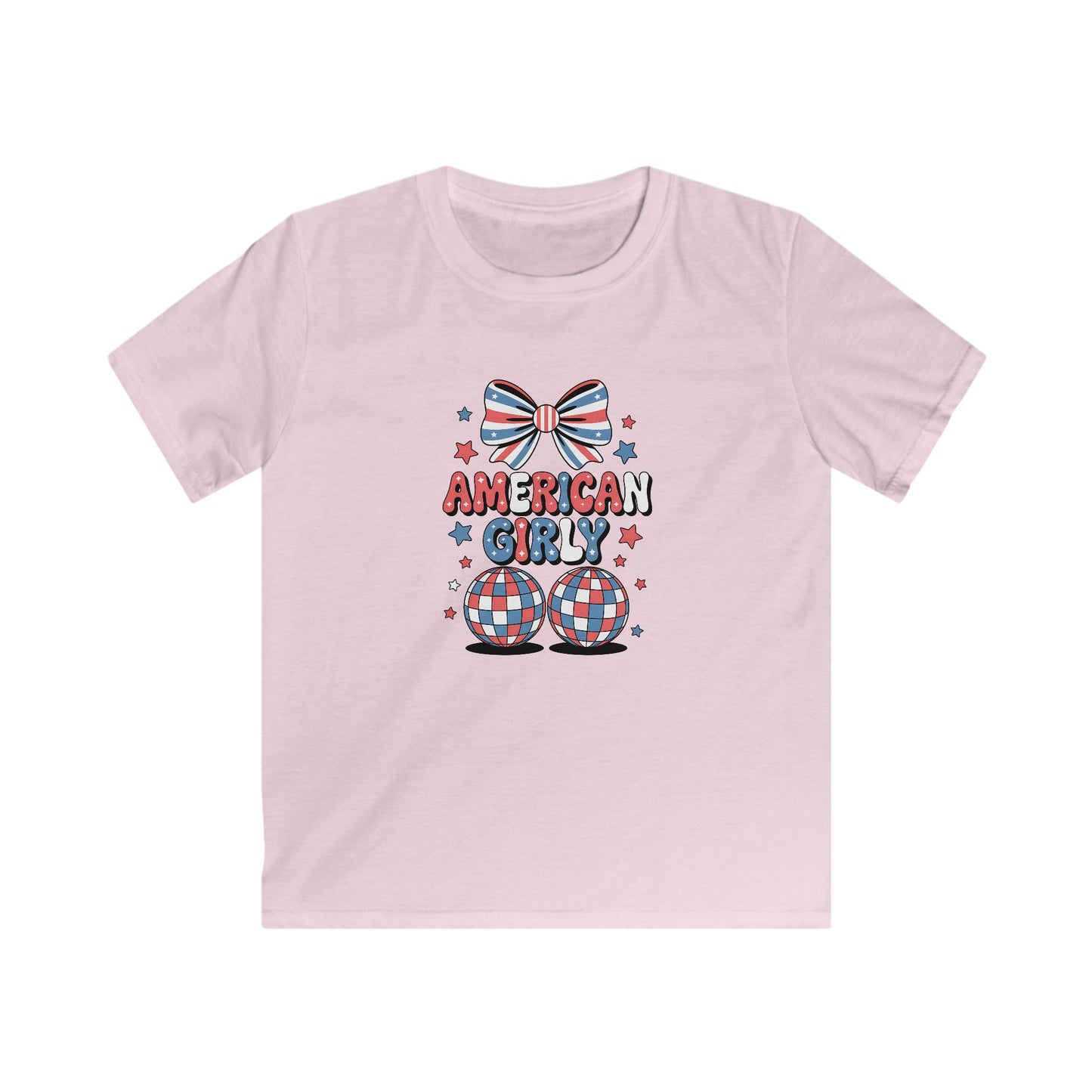 Kids Tee — "American Girl" Patriotic Bow & Stars 4th of July Shirt