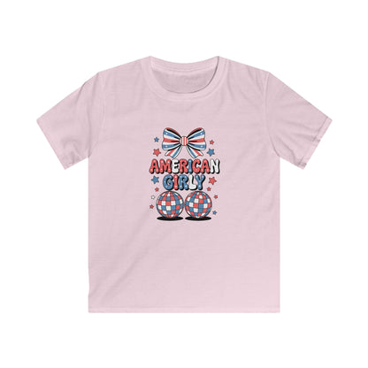 Kids Tee — "American Girl" Patriotic Bow & Stars 4th of July Shirt