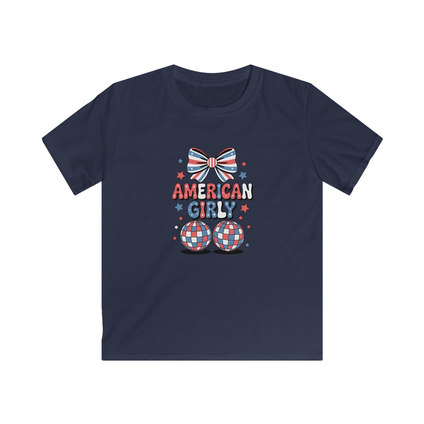 Kids Tee — "American Girl" Patriotic Bow & Stars 4th of July Shirt