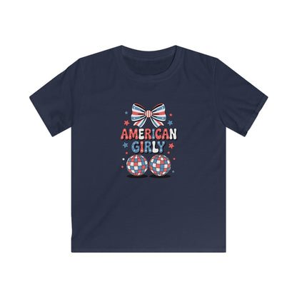 Kids Tee — "American Girl" Patriotic Bow & Stars 4th of July Shirt
