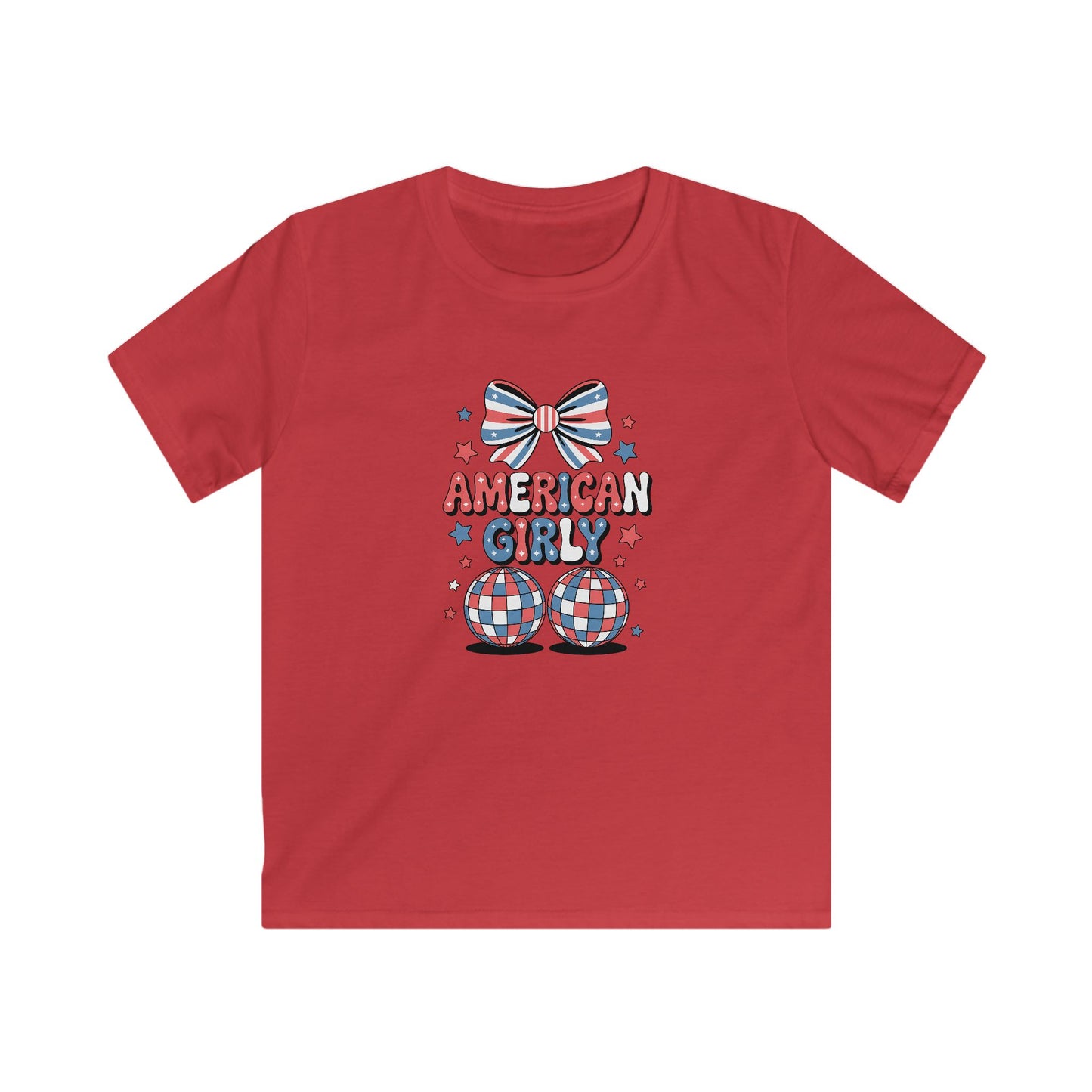Kids Tee — "American Girl" Patriotic Bow & Stars 4th of July Shirt