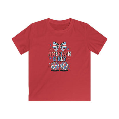 Kids Tee — "American Girl" Patriotic Bow & Stars 4th of July Shirt