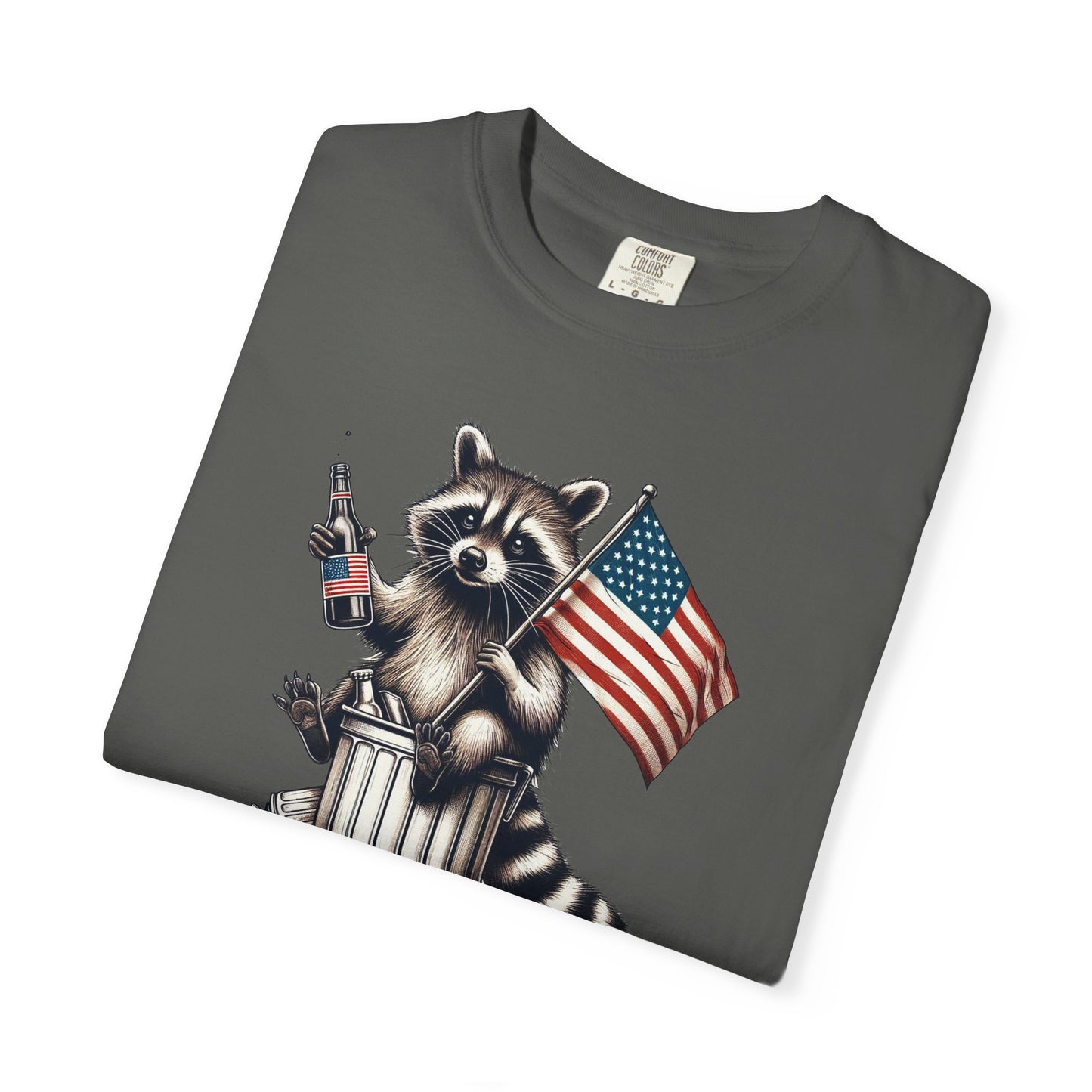 Patriotic Raccoon T-Shirt — "Red White & Feral" American Flag Graphic