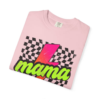 Mama Lightning Bolt T-Shirt — Retro Neon Checkered Graphic Tee for Moms