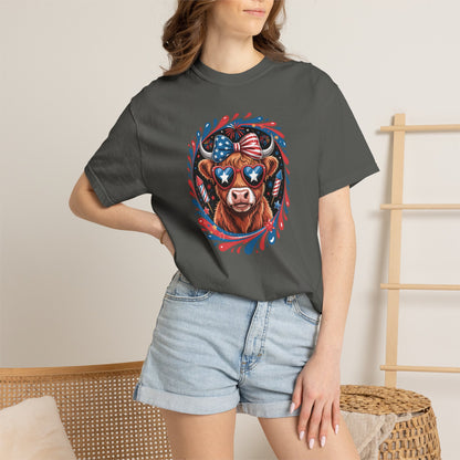 Patriotic Cow Graphic T-Shirt – USA Flag Sunglasses 4th of July Tee