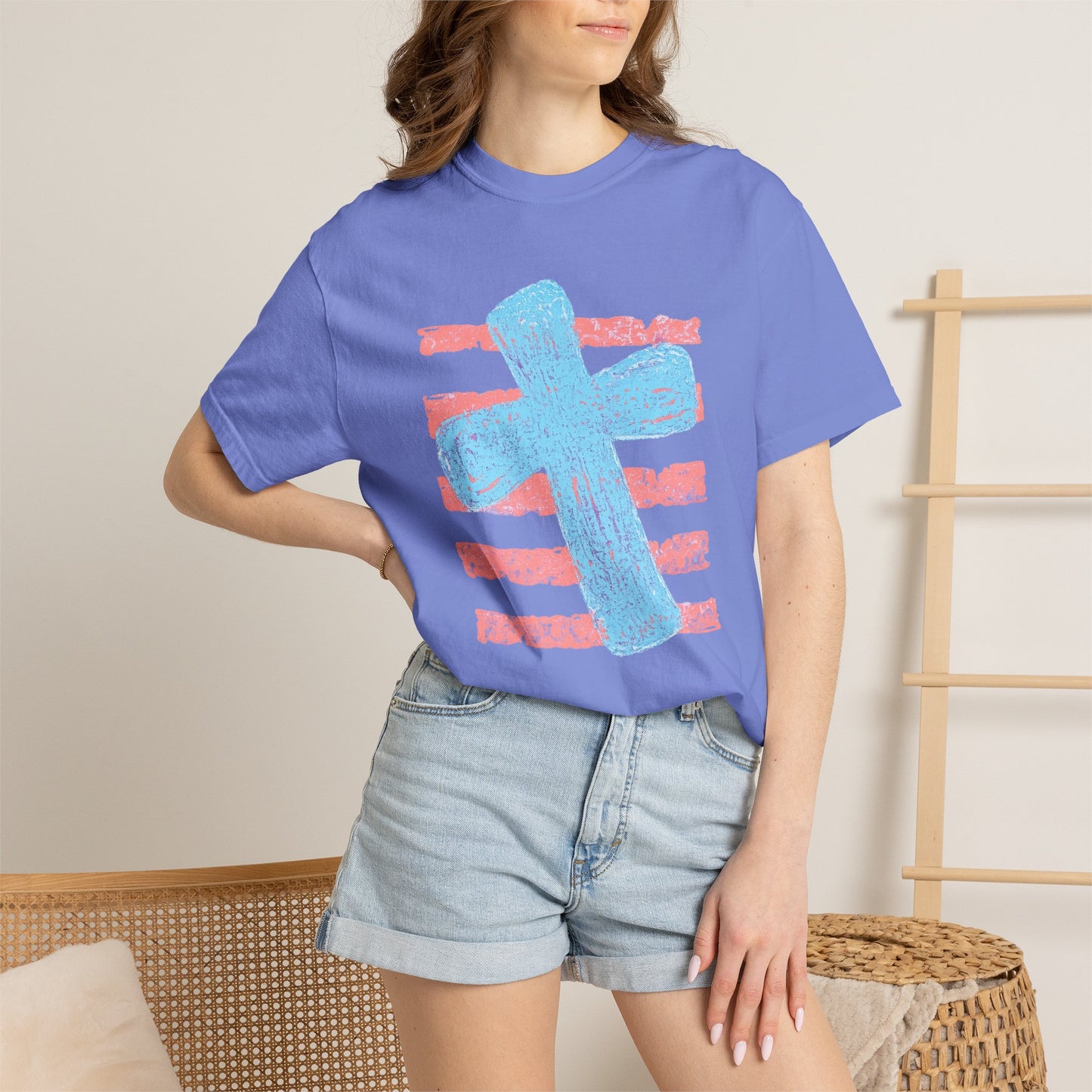 Cross & Stripes T-Shirt — Retro Coastal Church Graphic Tee