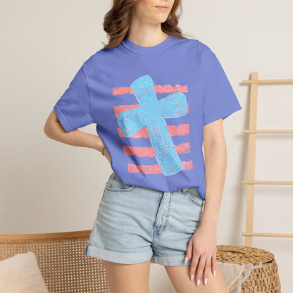 Cross & Stripes T-Shirt — Retro Coastal Church Graphic Tee