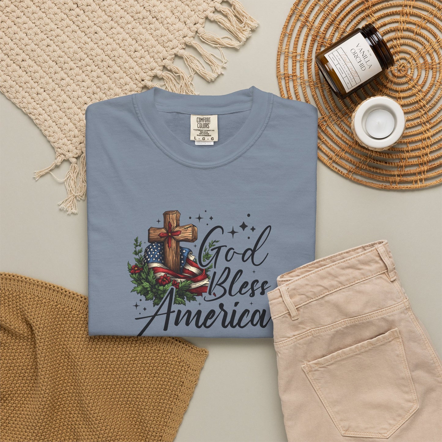 God Bless America Cross T-Shirt — Patriotic Christian Tee