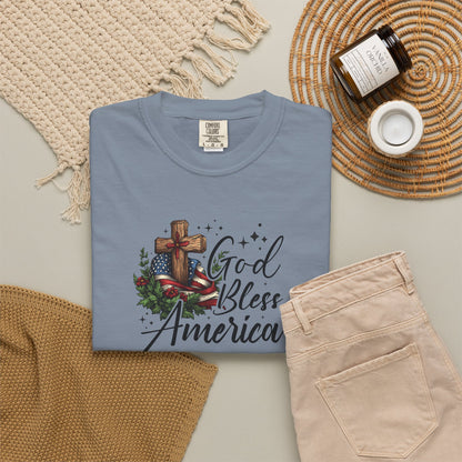 God Bless America Cross T-Shirt — Patriotic Christian Tee