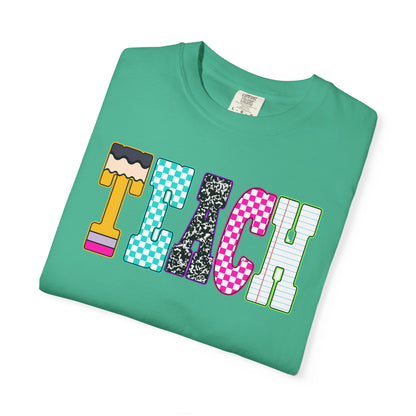 Teach Colorblock Graphic T-Shirt — Fun Teacher Appreciation Tee