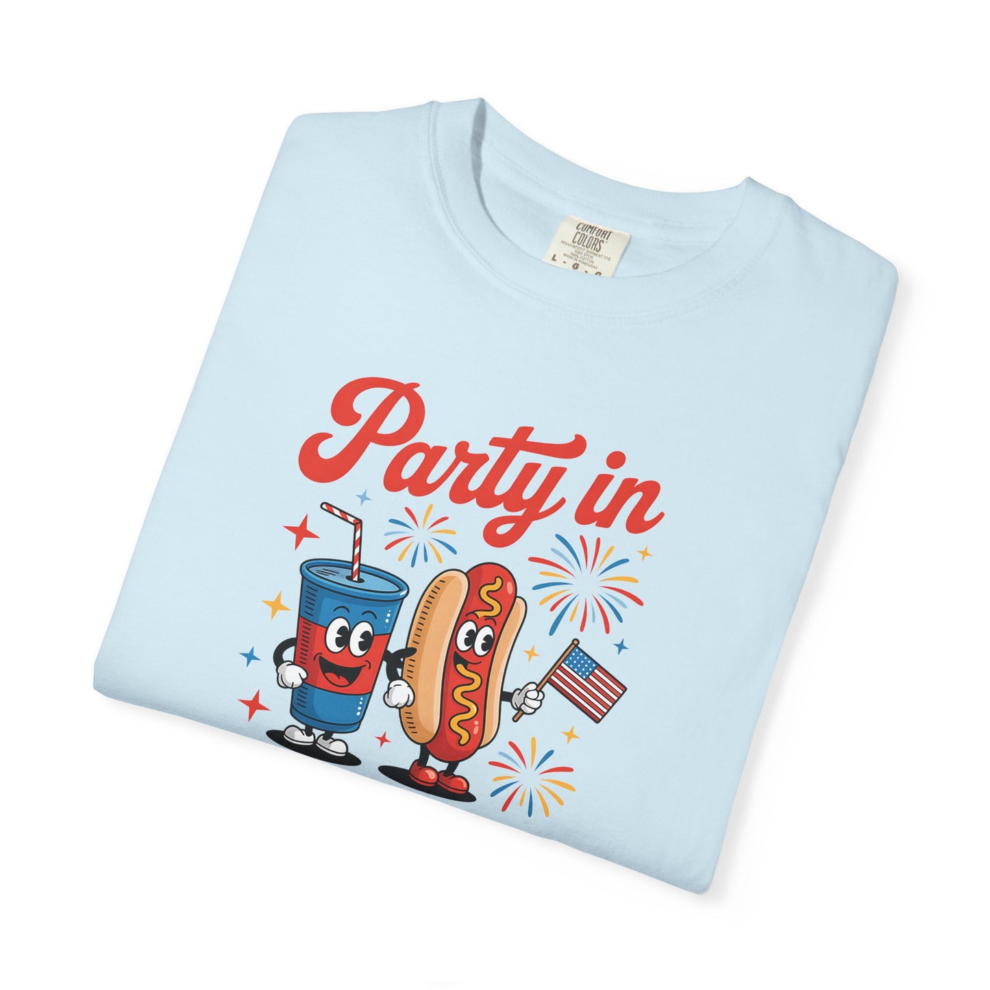 Party in the USA T-Shirt — Patriotic Hot Dog & Soda 4th of July Tee