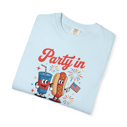Party in the USA T-Shirt — Patriotic Hot Dog & Soda 4th of July Tee