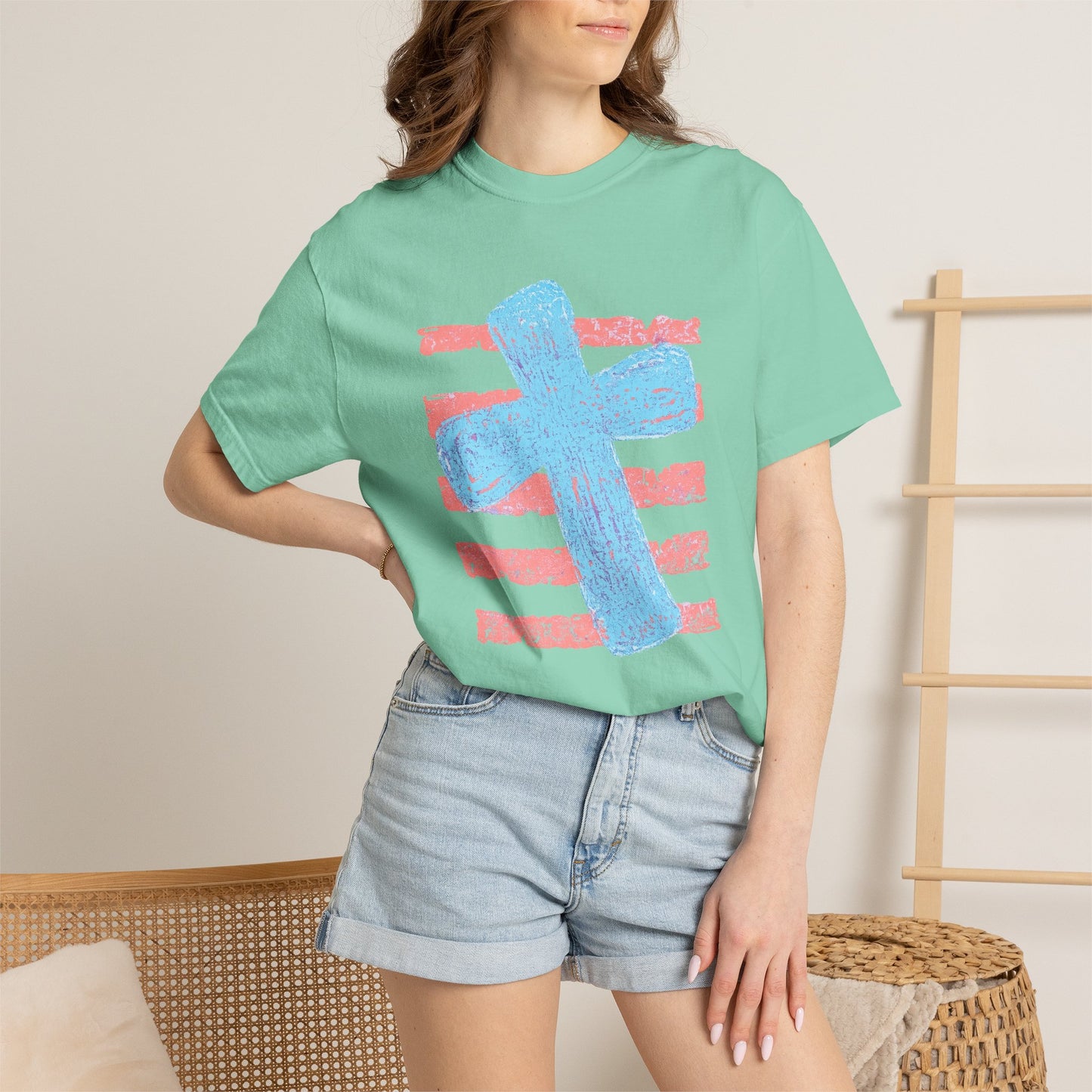 Cross & Stripes T-Shirt — Retro Coastal Church Graphic Tee